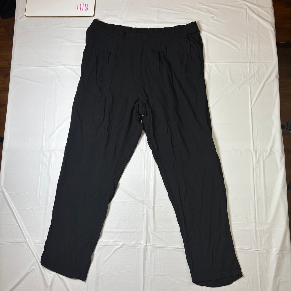 H & M Black Viscose Trousers Elastic Waist Pants Womens Large Tapered Leg